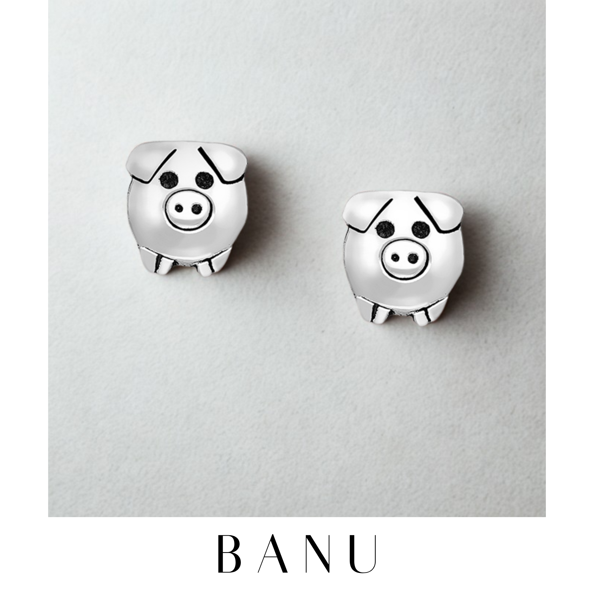 Sterling Silver Pig Stud Earrings – 925 Silver Push-Back Animal Jewelry