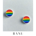 Sterling Silver Rainbow Pride Stud Earrings – 925 Silver Enamel Circle Earrings, Love & Equality Jewelry