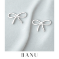 Sterling Silver Ribbon Bow Earrings – 925 Silver Push-Back Studs, Dainty Gift for Her