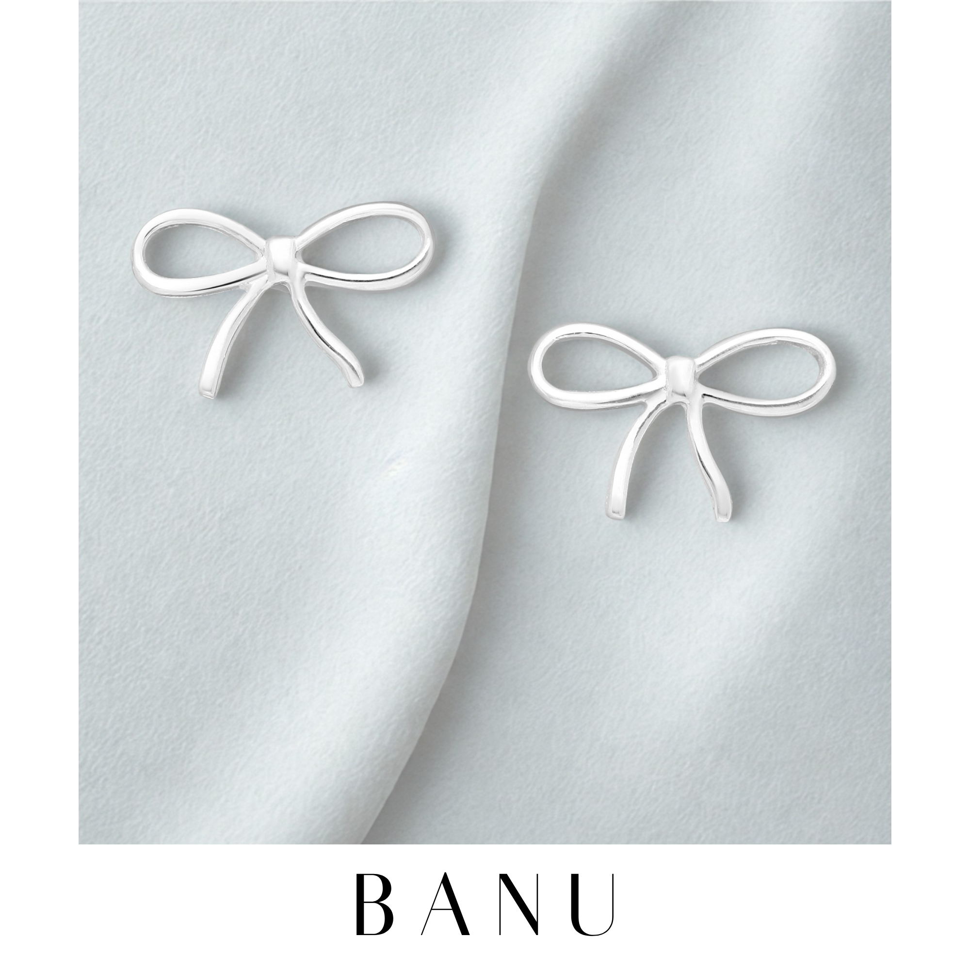 Sterling Silver Ribbon Bow Earrings – 925 Silver Push-Back Studs, Dainty Gift for Her