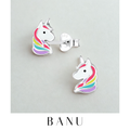 Sterling Silver Unicorn Stud Earrings – 925 Silver Enamel Fantasy Jewelry
