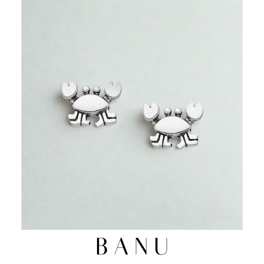 Sterling Silver Crab Stud Earrings – 925 Silver Push-Back Nautical Jewelry