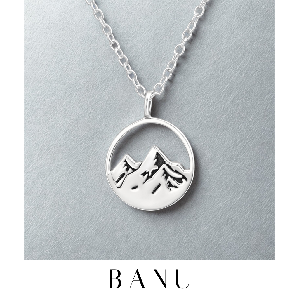 Mountain Sterling Silver Necklace – 925 Silver Pendant with Oxidized Finish, Adventure Gift